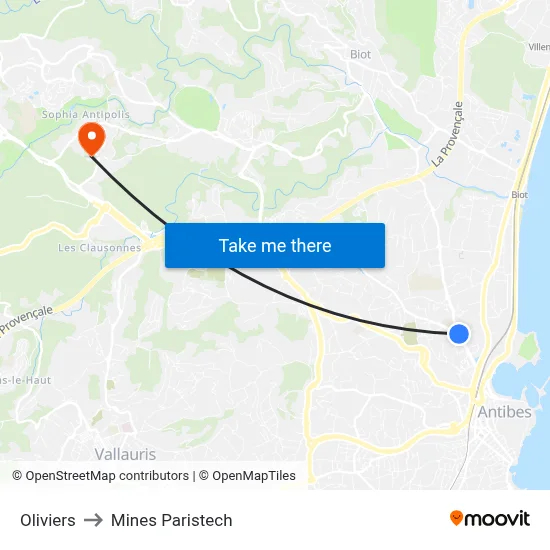 Oliviers to Mines Paristech map