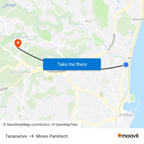 Tananarive to Mines Paristech map