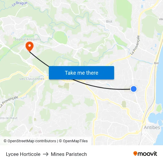 Lycee Horticole to Mines Paristech map