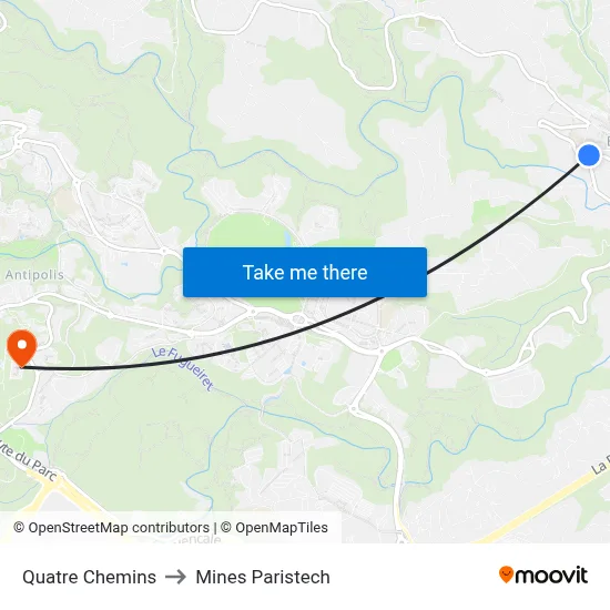 Quatre Chemins to Mines Paristech map