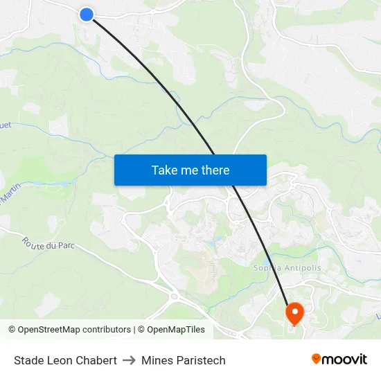 Stade Leon Chabert to Mines Paristech map