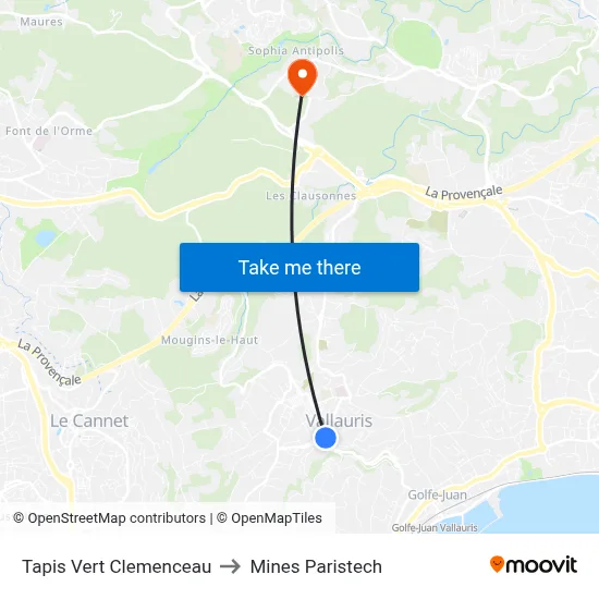 Tapis Vert Clemenceau to Mines Paristech map