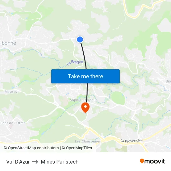 Val D'Azur to Mines Paristech map