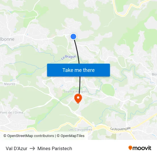 Val D'Azur to Mines Paristech map