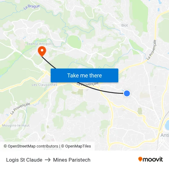 Logis St Claude to Mines Paristech map