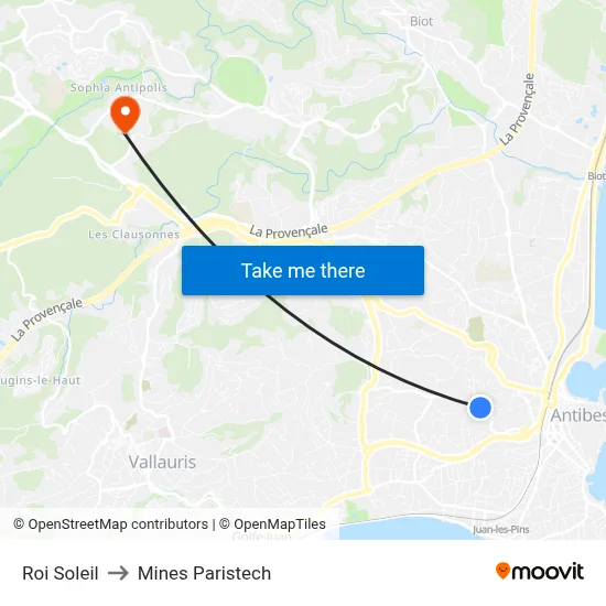 Roi Soleil to Mines Paristech map