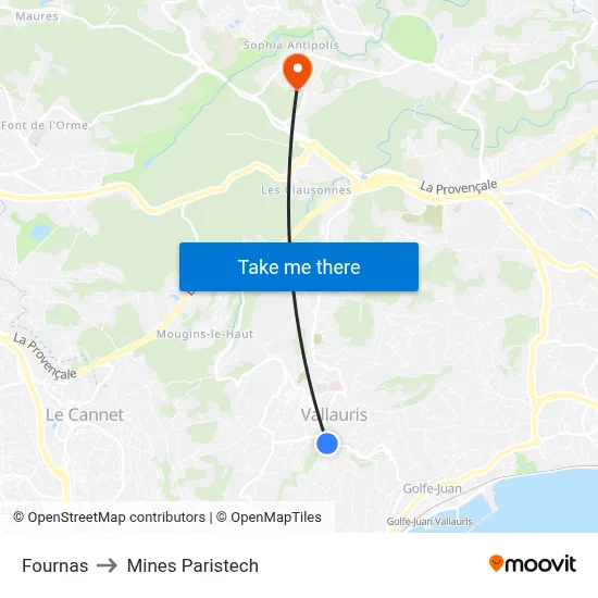 Fournas to Mines Paristech map