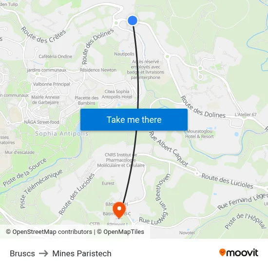 Bruscs to Mines Paristech map