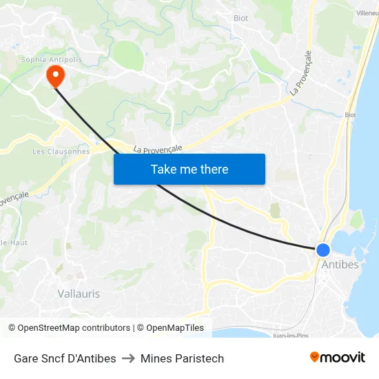 Gare Sncf D'Antibes to Mines Paristech map