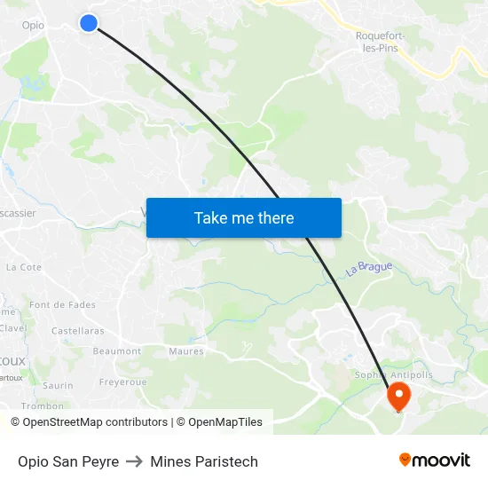 Opio San Peyre to Mines Paristech map
