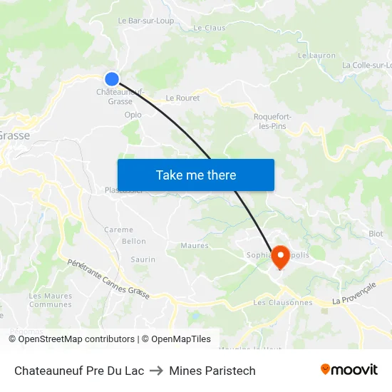Chateauneuf Pre Du Lac to Mines Paristech map