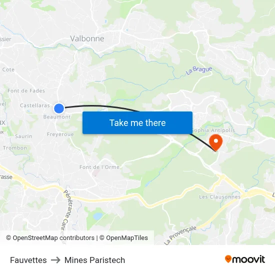Fauvettes to Mines Paristech map
