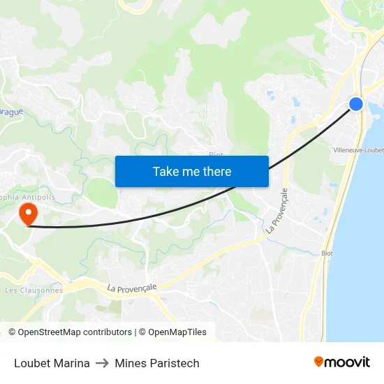 Loubet Marina to Mines Paristech map