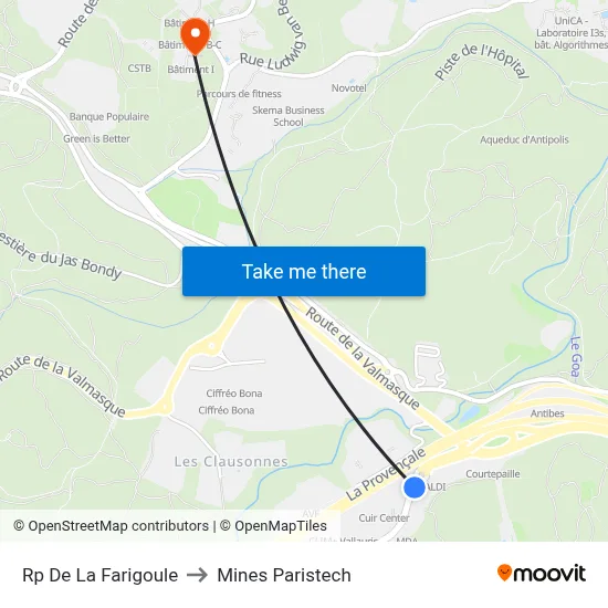 Rp De La Farigoule to Mines Paristech map