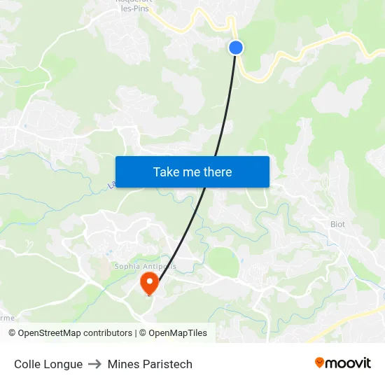 Colle Longue to Mines Paristech map