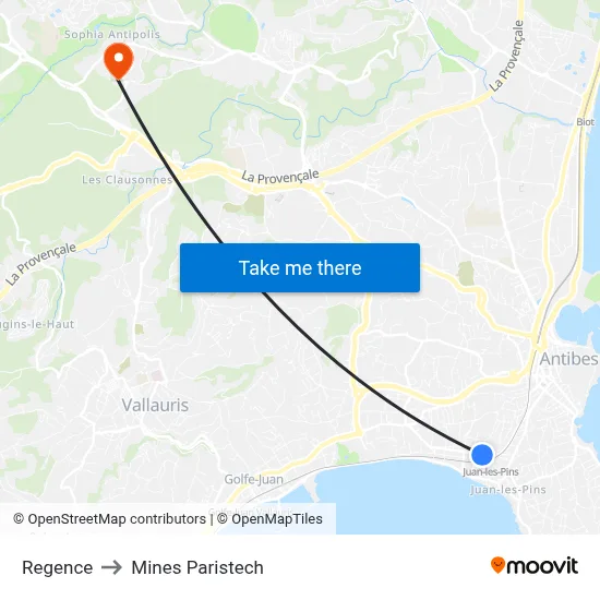 Regence to Mines Paristech map