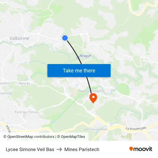 Lycee Simone Veil Bas to Mines Paristech map