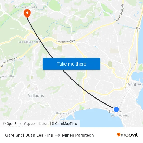 Gare Sncf Juan Les Pins to Mines Paristech map