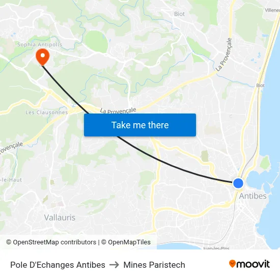 Pole D'Echanges Antibes to Mines Paristech map