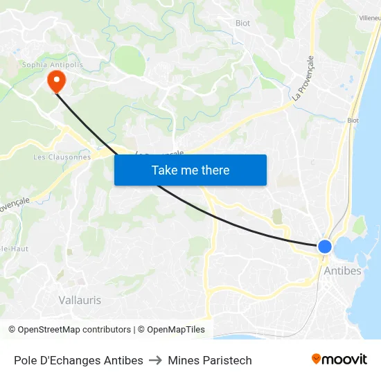 Pole D'Echanges Antibes to Mines Paristech map