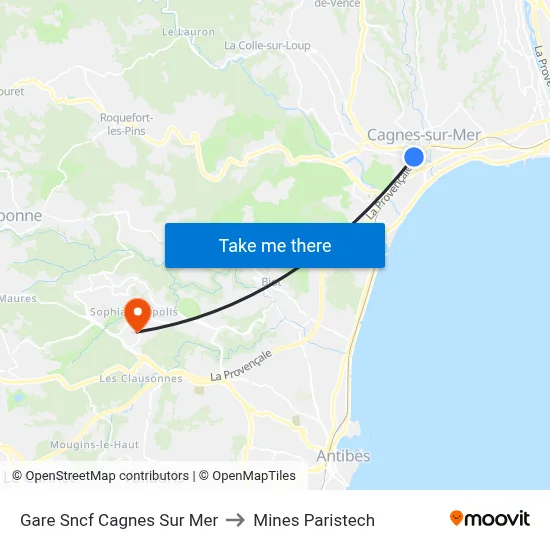 Gare Sncf Cagnes Sur Mer to Mines Paristech map