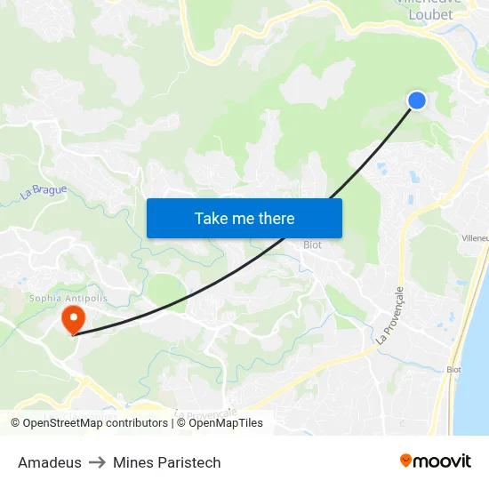 Amadeus to Mines Paristech map