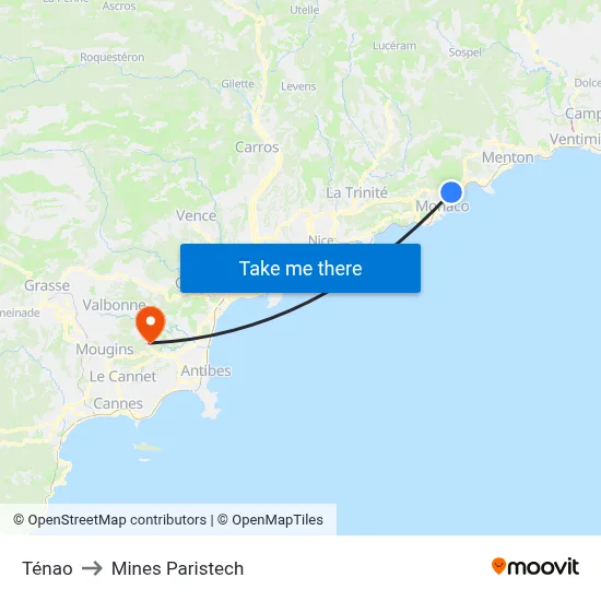 Ténao to Mines Paristech map