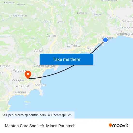 Menton Gare Sncf to Mines Paristech map
