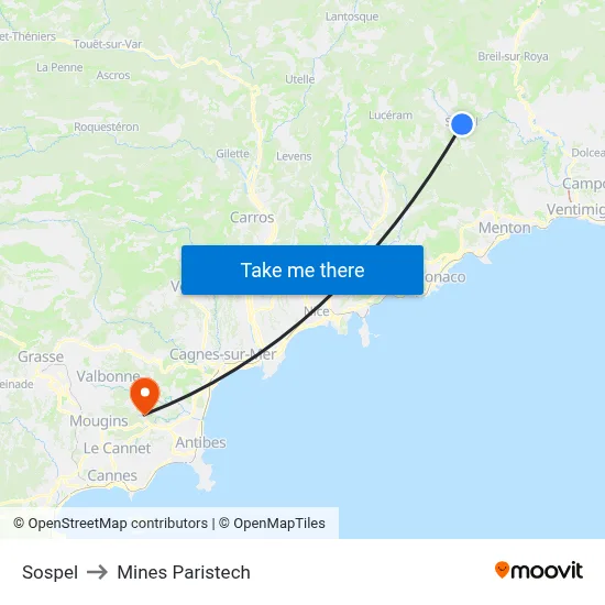 Sospel to Mines Paristech map