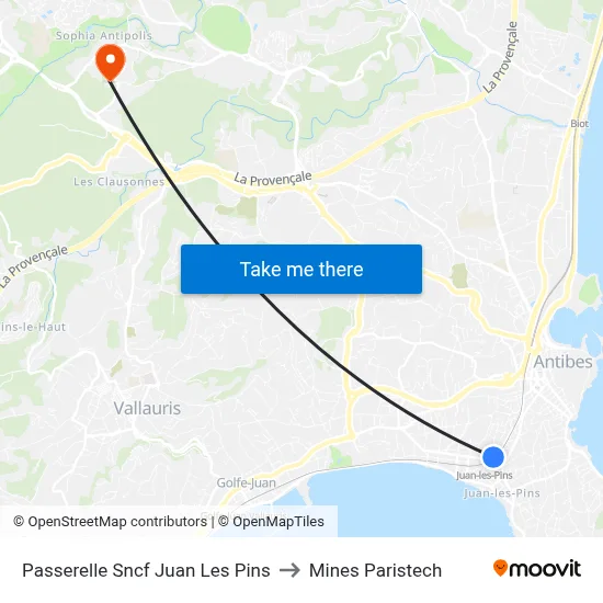 Passerelle Sncf Juan Les Pins to Mines Paristech map