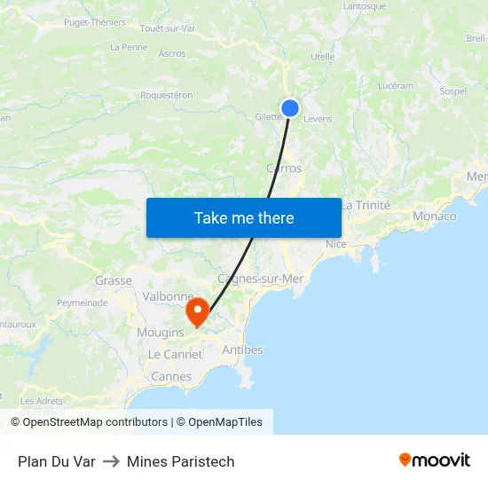 Plan Du Var to Mines Paristech map