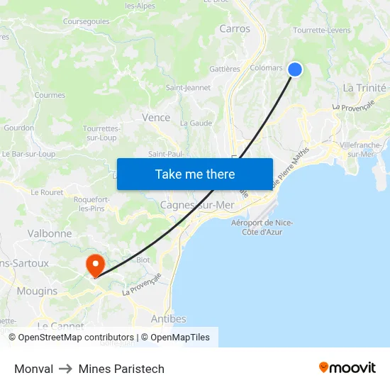 Monval to Mines Paristech map