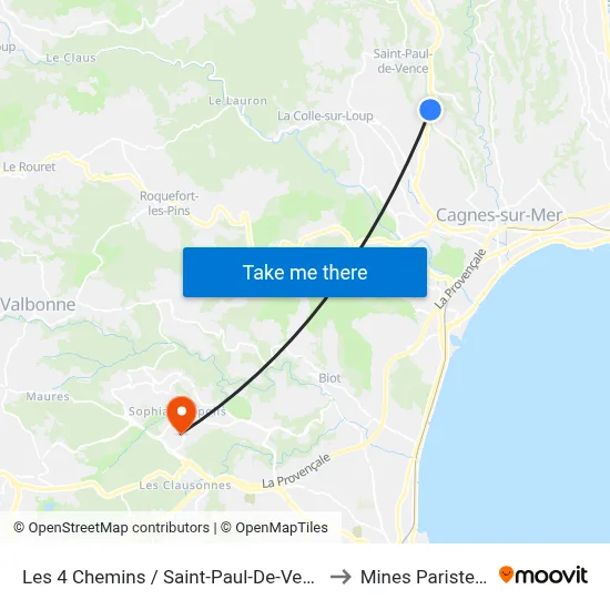 Les 4 Chemins / Saint-Paul-De-Vence to Mines Paristech map