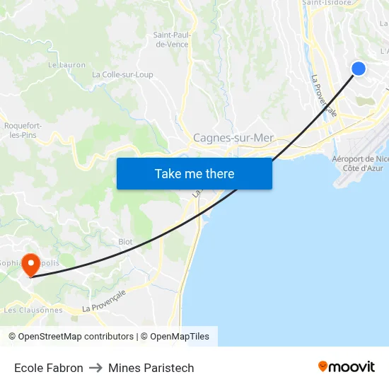 Ecole Fabron to Mines Paristech map