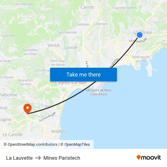 La Lauvette to Mines Paristech map