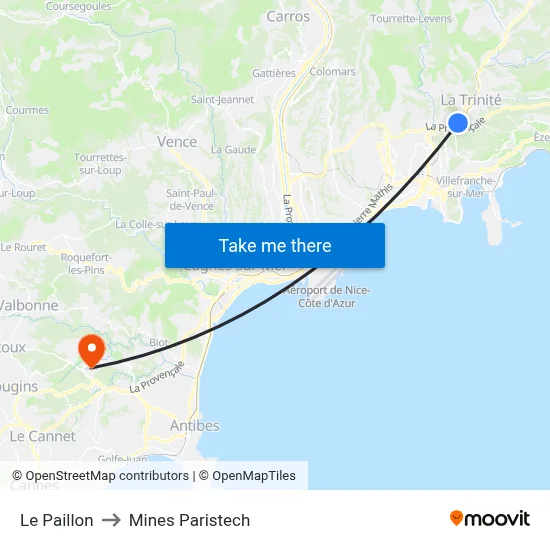Le Paillon to Mines Paristech map