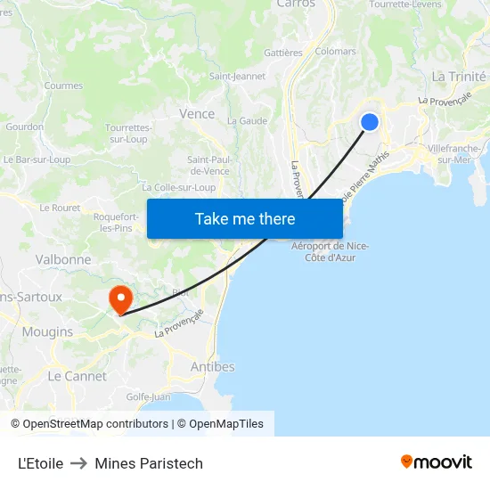 L'Etoile to Mines Paristech map