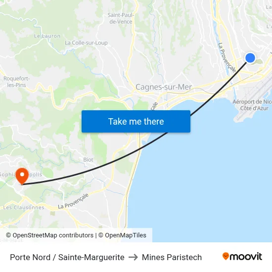 Porte Nord / Sainte-Marguerite to Mines Paristech map