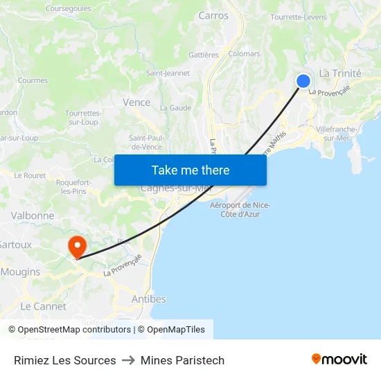 Rimiez Les Sources to Mines Paristech map