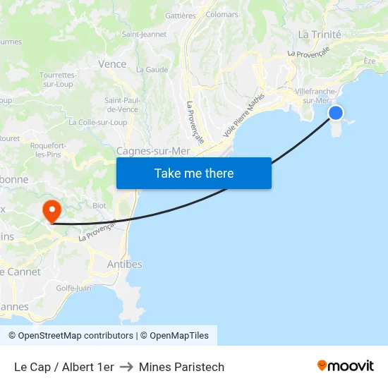 Le Cap / Albert 1er to Mines Paristech map