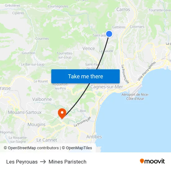 Les Peyrouas to Mines Paristech map