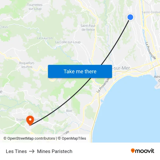 Les Tines to Mines Paristech map
