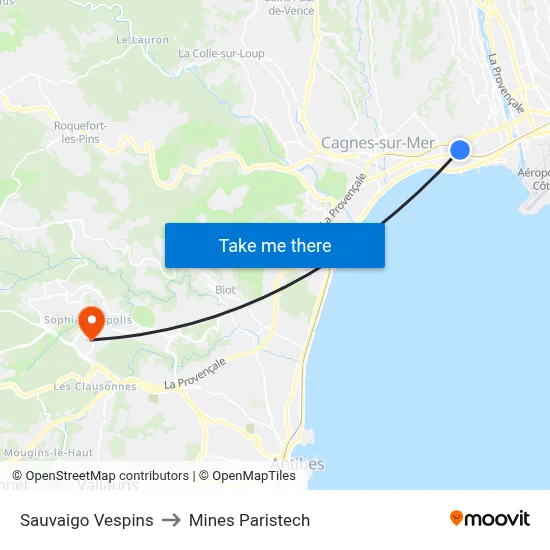 Sauvaigo Vespins to Mines Paristech map