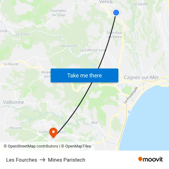 Les Fourches to Mines Paristech map
