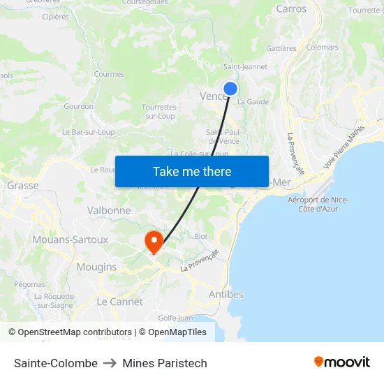 Sainte-Colombe to Mines Paristech map