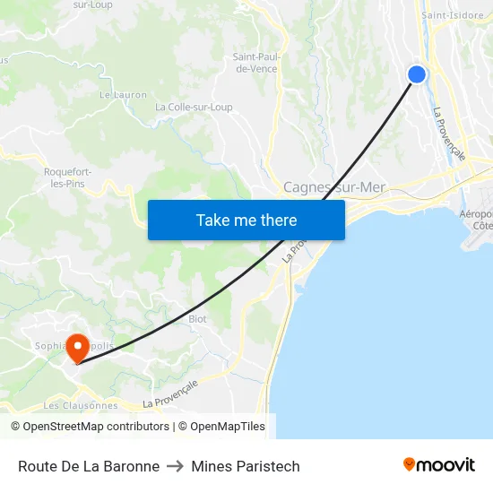 Route De La Baronne to Mines Paristech map