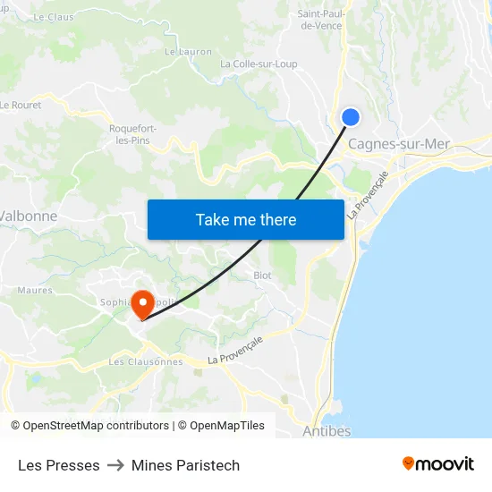 Les Presses to Mines Paristech map