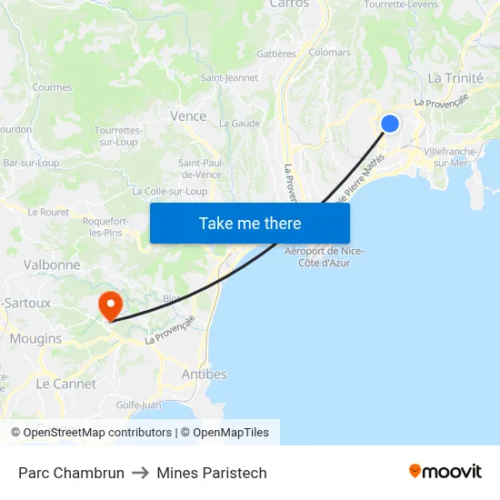 Parc Chambrun to Mines Paristech map