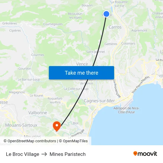 Le Broc Village to Mines Paristech map