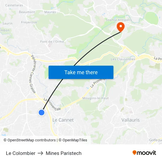 Le Colombier to Mines Paristech map